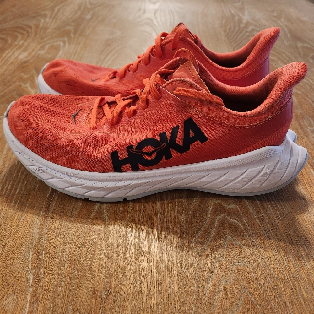 HOKA One One Carbon X 2 Red/White Athletic Running Shoes Women's Size 10B